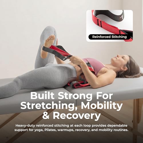 Sunny Health & Fitness Premium Yoga Stretch Strap with 8 Individual Grip Loops - 75" x 1.5" Durable Polyester Stretching Strap for Flexibility, Physical Therapy, Pilates, and Full Body Workouts