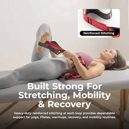 Sunny Health & Fitness Premium Yoga Stretch Strap with 8 Individual Grip Loops - 75" x 1.5" Durable Polyester Stretching Strap for Flexibility, Physical Therapy, Pilates, and Full Body Workouts