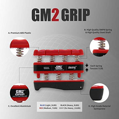 GM2 Grip Exerciser, Hand Exerciser, Finger Exerciser. 9lb(Black) 7lb(Red) 5lb(Blue) - color: Red