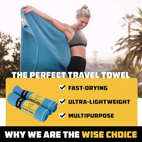 Wise Owl Outfitters Microfiber Camping Towel - Quick Dry Towel for Travel, Backpacking, Hiking, Beach, Gym & Yoga - Compact, Fast Drying & Lightweight - color: Blue, size: 2 x Large (24x48)