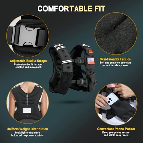 Weighted Vest for Men Women, 8lb/12lb/16lb/20lb/30lb/40lb Fixed Weight, Plus Size Fitness Vest with Phone Pocket & Reflective Strips for Walking Running Rucking Strength Training - size: 12lb