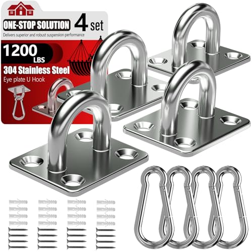 sprookber 304 Stainless Steel Pad Eye Snap Hook,M8 Ceiling Hook 1200Lb,8Pcs - size: 3.15 inch, style: Square