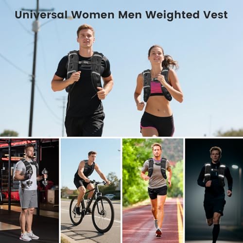 6lb/8lb/12lb/16lb/20Lb Weighted Vest Woman Men with Reflective Stripe, Chest Size Adjustable Strength Training Weight Vest for Walk Running Jogging - color: Black, size: 8 Lbs