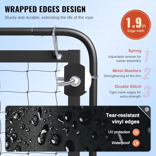 9.4ft x 7.4ft Tennis Rebounder Net, Tennis Rebounder Trainer, Multi-Sport Training Bounce Back Net for Tennis, Baseball, Lacrosse, Hockey, Softball, Pickleball, Ball, for Backyard and Indoor & Outdoor