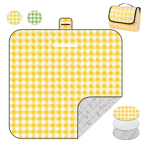 78.7’’* 78.7’’ Extra Large Waterproof Picnic Blankets, Three-Layer Thick Foldable Outdoor Blanket, All-in-one Portable, Suitable for Park Picnics, Camping, Beach, Indoor Blanket (Yellow) - color: Yellow
