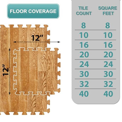 Sorbus Wood Grain Floor Mats Foam Interlocking Mats Each Tile 1 Square Foot 3/8-Inch Thick Flooring Wood Mat Tiles - Home Office Playroom Basement Trade Show (16 Tiles,16 Sq ft, Wood Grain - Pine)