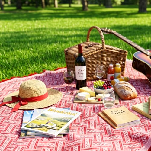 Large Outdoor Picnic Blanket 91x71 Inch Camping Mat Sandproof Woven Boho Mat Giant Beach Towel Travel Essential Yoga Accessories Park Patio Lawn Garden Grass Ground Music Festival Concert