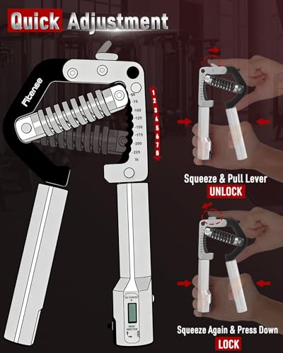 Grip Strength Trainer - Adjustable Hand Gripper Strengthener 8 Levels 50-225 lbs with Counter, Hand Grip Exerciser Wrist Strengtheners, Forearm, Finger & Hand Strength Training for Athletes, Climbers & Rehabilitation