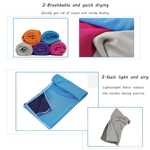 5 Pack Cooling Towel 47"x13.78"(120x35cm) Microfiber, Soft Breathable Chilly Towel Stay Cool for Yoga, Sport, Gym, Workout, Camping, Fitness, Running(5, Grey+Blue+Rose Red+Purple+Orange)