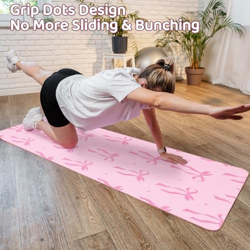 Pink Bow Yoga Mat Towel with Grip Dot Preppy Coquette Bow Non Slip Ultra Absorbent Soft Microfiber Towel Without Hot Yoga Mat 72 x 24 Inch for Pilates Fitness Gym Women Birthday Gifts