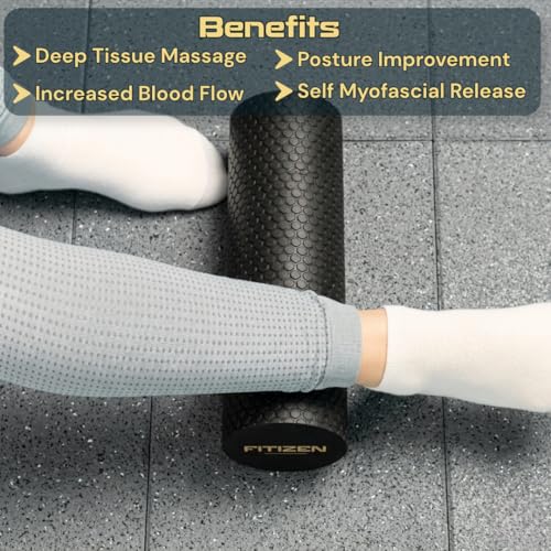 Foam Roller for Muscle Massage, Stiff Back Pain Relief, Physical Therapy, Deep Tissue, Exercise Equipment for Home Gym, Stress, Yoga, Pilates for the Fit Citizen (Black, Mini 12 x 4 Inches)