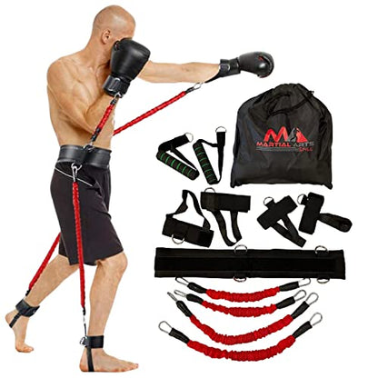 Boxing Resistance Bands for MMA Martial Arts Resistance Training at Home for Punches/Kicks, 150lbs Exercise Bands Full Body Fitness Workout to Enhance Explosive Power/Speed/Agility