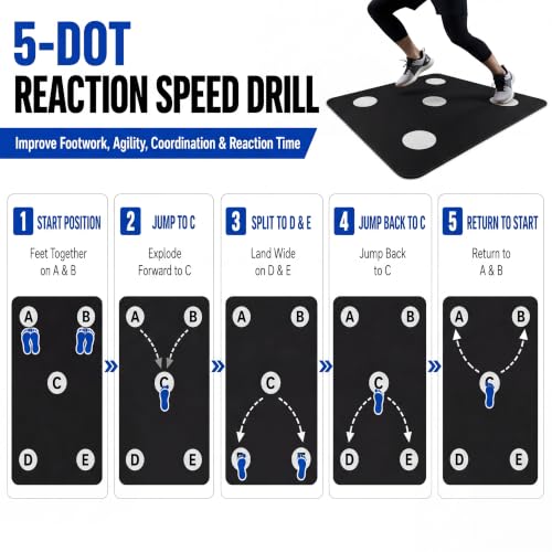 Dot Drill Mat for Reaction Speed Training Non-Slip 48.5 x 36 Inch Basketball Soccer Footwork Training Mat for Sports, Fitness, Improve Speed, Strength and Coordination
