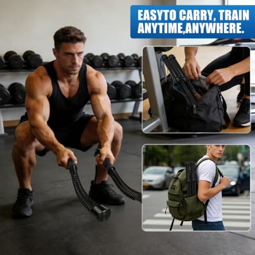 Weighted Ropeless Battle Rope, Cordless Battle Ropes for Home Gym, Workout Rope for Strength Building, Low-Impact HIIT Cardio for Men and Women, Can Be Assembled into a Fitness Stick