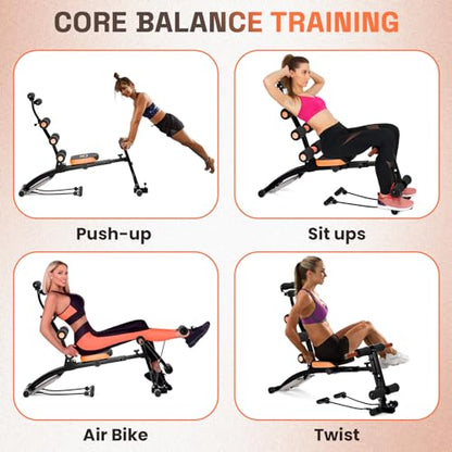 6 in 1 Ab Workout Bench for Home Gym Adjustable Workout Bench with Leg Extension, 360° Twisting Seat, Pedal, Multi-Functional Adjustable Ab Crunch Machine for Total Body Workout