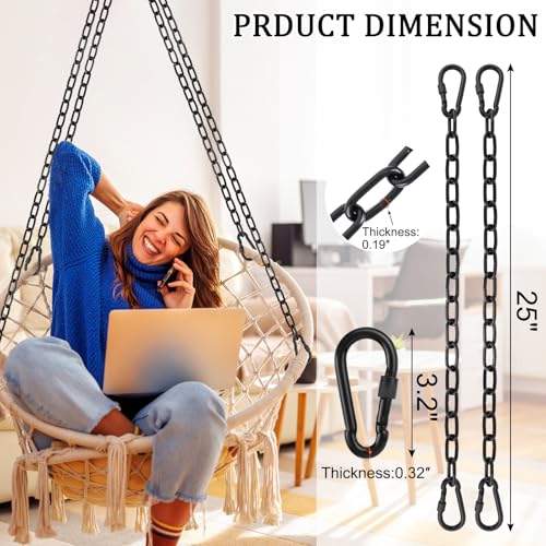 Hanging Swing Chain, 4 Pack 25 Inch 440 Pounds Capacity Heavy Duty Hammock Hardware Kit for Swing Chair, Punching Bag, Hammock, Indoor & Outdoor Gym Accessories (Black)