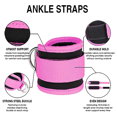 Ankle Straps Ankle Resistance Bands Wrist Cuffs Padded Straps Adjustable Fitness Glute Kickback D-Ring for Cable Machine Gym Foot Leg Training Brace Support 1 Pair - color: pink