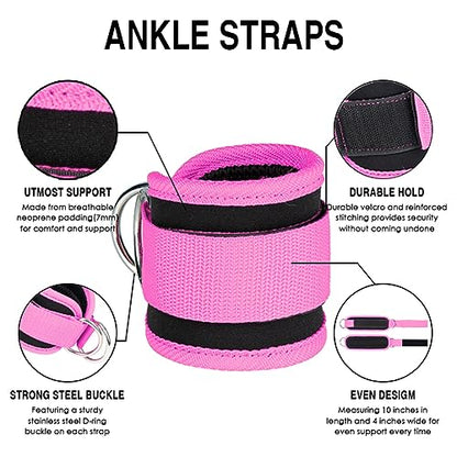 Ankle Straps Ankle Resistance Bands Wrist Cuffs Padded Straps Adjustable Fitness Glute Kickback D-Ring for Cable Machine Gym Foot Leg Training Brace Support 1 Pair - color: pink