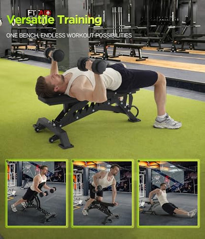 Heavy Duty Weight Bench 1000LB Capacity, Adjustable FID Workout Bench Weight Lifting, Bench Press for Gym and Home Gym