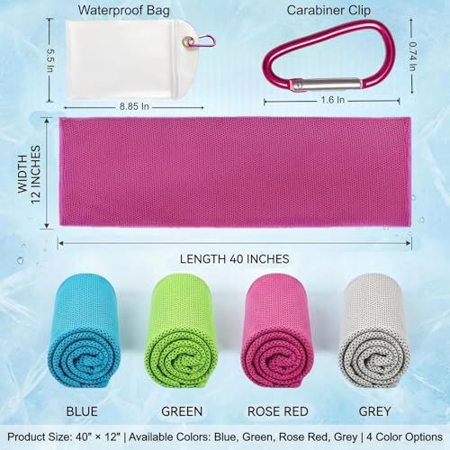 4 Pack Cooling Towels 40"x12" for Men & Women, Microfiber Ice Cold Rags for Neck & Face, Soft Breathable Cool Sweat Towel for Hot Weather, Sports, Yoga, Running, Camping, Gym, Workout