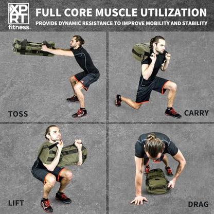 Workout Sandbag for Heavy Duty Workout Cross Training 7 Multi-positional Handles - Color Army Green/Black/Camo