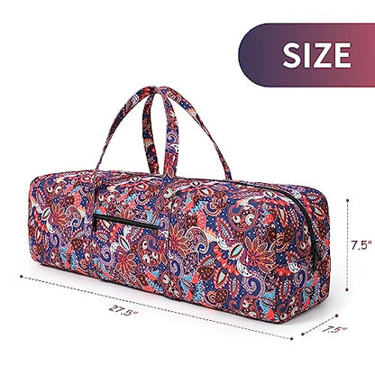 | Yoga Mat Bag | Large Yoga Mat Carrier with Wet Pocket | Yoga Gifts | Gym Tote Bag for Women - color: Navy cashew flower