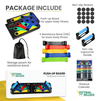 Push Up Board for Men – 20 in 1 Detachable Fitness Board with 5 Resistance Bands, Adjustable Pushup Handles, Perfect Push Up Bars for Home Gym Workout Equipment Training