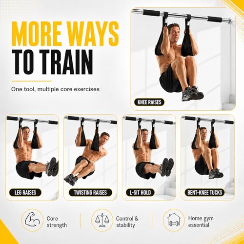 Ab Straps for Pull Up Bar, Padded Arm Slings for Core Training | Heavy-Duty Construction, Oversized Carabiners, Padded Arm Support, Leg Raises Knee Raises, Home Gym Training