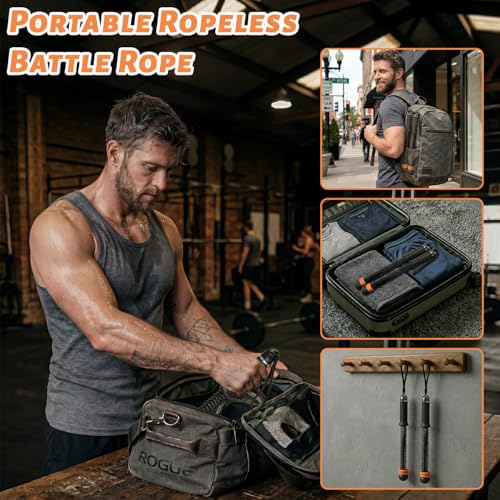 Cordless Battle Ropes 2 Pcs, Adjustable Ropeless Battle Ropes Adjustable Weight for Men & Women, Portable Arm Exerciser for Strength Building, HIIT and Low-Impact Aerobic Training-Black