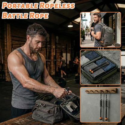 Cordless Battle Ropes 2 Pcs, Adjustable Ropeless Battle Ropes Adjustable Weight for Men & Women, Portable Arm Exerciser for Strength Building, HIIT and Low-Impact Aerobic Training-Black