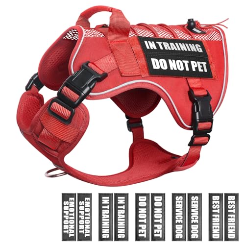 Service Dog in Training Mesh Harness with 10 Pet Patches, Soft Air Mesh Breathable Tactical Dog Molle Vest, Reflective Military Pet Vest for Walking Hiking for Medium Dogs - color: Red, size: Medium