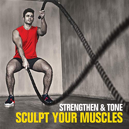 TKO Battle Rope for Strength Training, Cardio Workout, Cross Fit Training with Rubberized Easy Grip, Available in 18ft, 30ft, 40ft