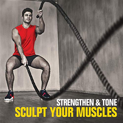 TKO Battle Rope for Strength Training, Cardio Workout, Cross Fit Training with Rubberized Easy Grip, Available in 18ft, 30ft, 40ft