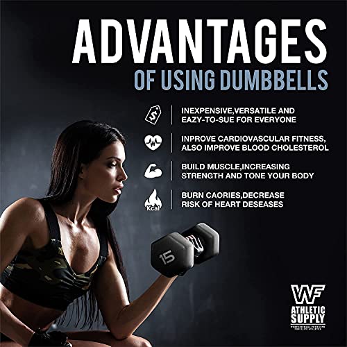 WF Athletic Supply Black Neoprene Dumbbell Set, Non-Slip & Hex Shape, Great for Muscle Toning, Strength Building & Weight Loss; Sizes, Dumbbells Only & w/Rack Options Available