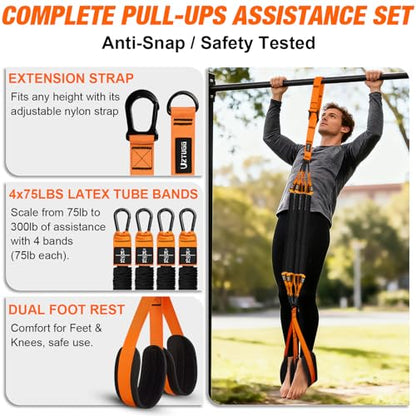 Heavy Duty Pull Up Assistance Bands, Pull Up Assist Band with Dual Foot Rests for Men, Adjustable 4 Resistance Bands for Back Workout, Home Gym Strength Training Equipment for Pull Up Bar