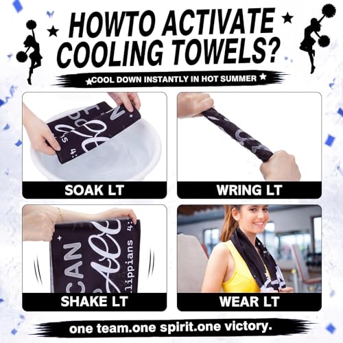 12 Pcs Cheerleader Cooling Towels Cheer Gifts Bulk for Neck 40" x 12" Breathable Chilly Microfiber Quick Dry Ice Towel Team Gifts for Sport Yoga Coach Gym Party Favor(Black)