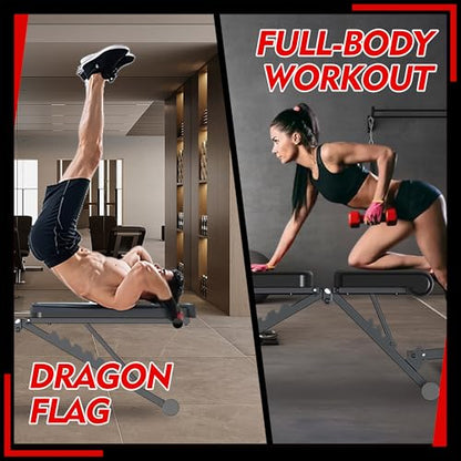 Adjustable Weight Bench, 660LBS Foldable Workout Bench for Full Body Strength Training, Multifunctional Bench Press Incline Decline Bench - Great for Beginners and Professional Use