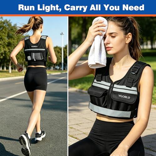 Adjustable Weighted Vest for Women Men, 2-18 lbs Strength Training Weight Vest with adjustable weights 12 Sandbags, Zipper Womens Weighted Vest Washable with Reflective for Walking Running Gym