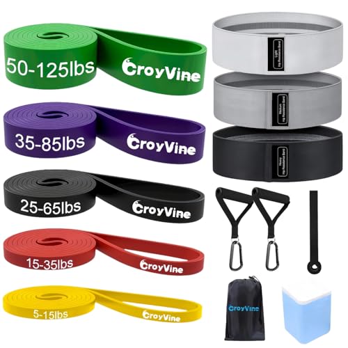 Pull Up Bands Resistance Bands Set for Working Out,8 PC Long Exercise Bands & Fabric Booty Bands for Training Hip Thigh Glute Fitness,Home Workouts,Physical Therapy for Men Women