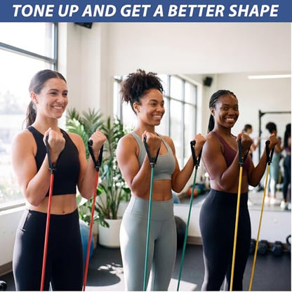 22 Pcs Resistance Bands Set with Handles 10 Exercise Resistance Tubes 10 Flat Straps 2 Door Anchors Latex Home Workout Bands for Full Body Strength Training Men Women