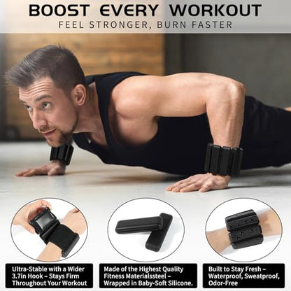 Ankle & Wrist Weights for Women – Adjustable Silicone Wrist & Ankle Weights, Wearable Arm/Leg Set for Pilates, Yoga, Walking & Strength Training (1 or 2lbs Pair Black or Pink)