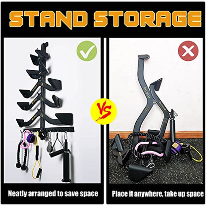 BLUSLM Lat Pull Down Bar Gym Accessory Rack, Lat Pulldown Attachments Cable Attachment Storage Rack for Mag Grip - Home Gym Fitness Heavy Duty A-Frame Stand