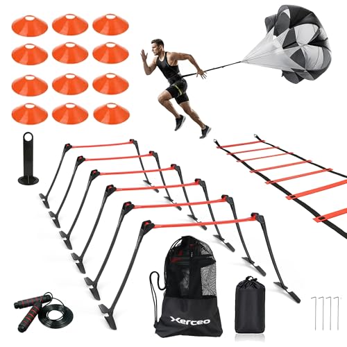 Premium Adjustable and Collapsible Hurdle and Agility Ladder Set for Athletes, Super Portable and Lightweight, with Cones and Parachute
