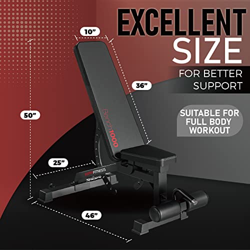 Keppi 1000LB Weight Bench - Adjustable Workout Bench Press Set for Home Gym Strength Training, Incline Decline Flat Sit Up Bench for Full Body Strength Training