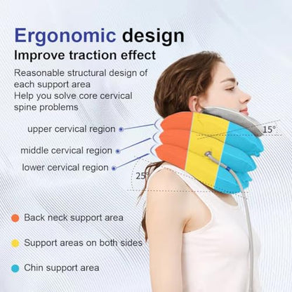 Neck Stretcher with Neck Brace,Cervical Traction Neck Device,Neck Relief Tool,Adjustable Inflatable Cervical Brace,Home Use Neck Decompression New Technology Breathable Fabric Washable&Colorfast(Gray) - color: Gray