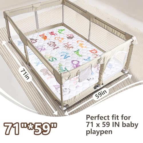 Baby Play Mats for Floor, 71”x59” Upgraded Thickness & Larger Super Soft Playmat for Babies and Toddlers, Foldable Washable, Upgrade Anti-Slip Crawling Mat for Playpen(Animal Alphabets)