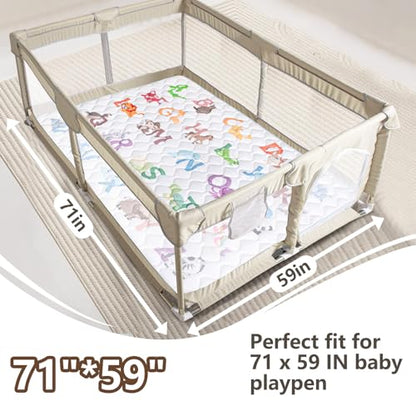 Baby Play Mats for Floor, 71”x59” Upgraded Thickness & Larger Super Soft Playmat for Babies and Toddlers, Foldable Washable, Upgrade Anti-Slip Crawling Mat for Playpen(Animal Alphabets)