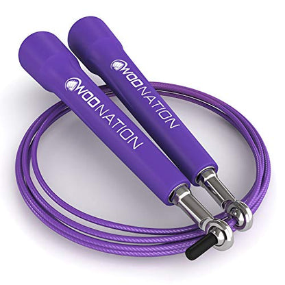 WOD Nation Adjustable Speed Jump Rope For Men, Women & Children - Blazing Fast Fitness Skipping Rope Perfect for Boxing, MMA, Endurance - color: Purple