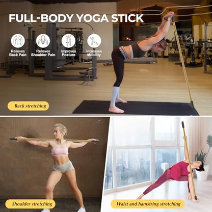 Yoga Stick for Home and Gym, Bamboo Yoga Exercise Stick for Full Range of Motion Including Stretching, Exercise, Physical Therapy and More, Perfect Posture Stick, Stretch Stick