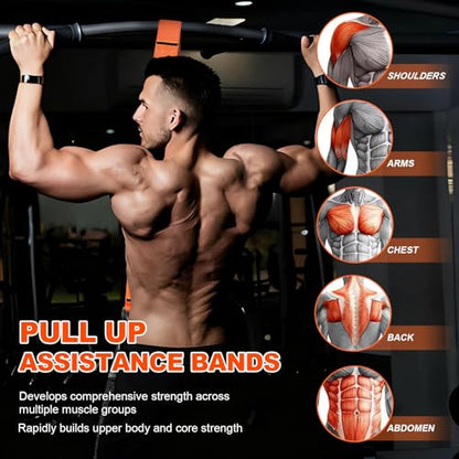 Pull Up Assistance Bands 65-260lbs, 4 Heavy Duty Pull Up Resistance Bands with Fabric Feet/Knee Rest for Pull Up Bar, Body Strength Training, Home Gym Fitness